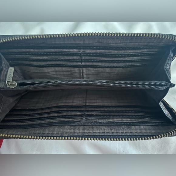 Fossil Leather Multifunction Zip Around Clutch Wallet Black Vintage - Picture 2 of 5